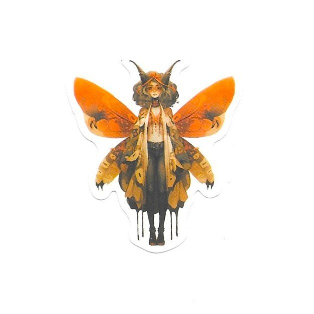 Fantasy Moth Pixie Vinyl Sticker Orange Fairy Insect Journal Laptop Craft