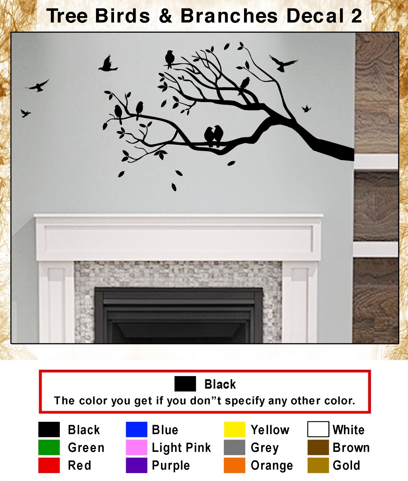 Tree Top Branches Wall Vinyl Sticker With Birds Made in USA Romantic Decal 146