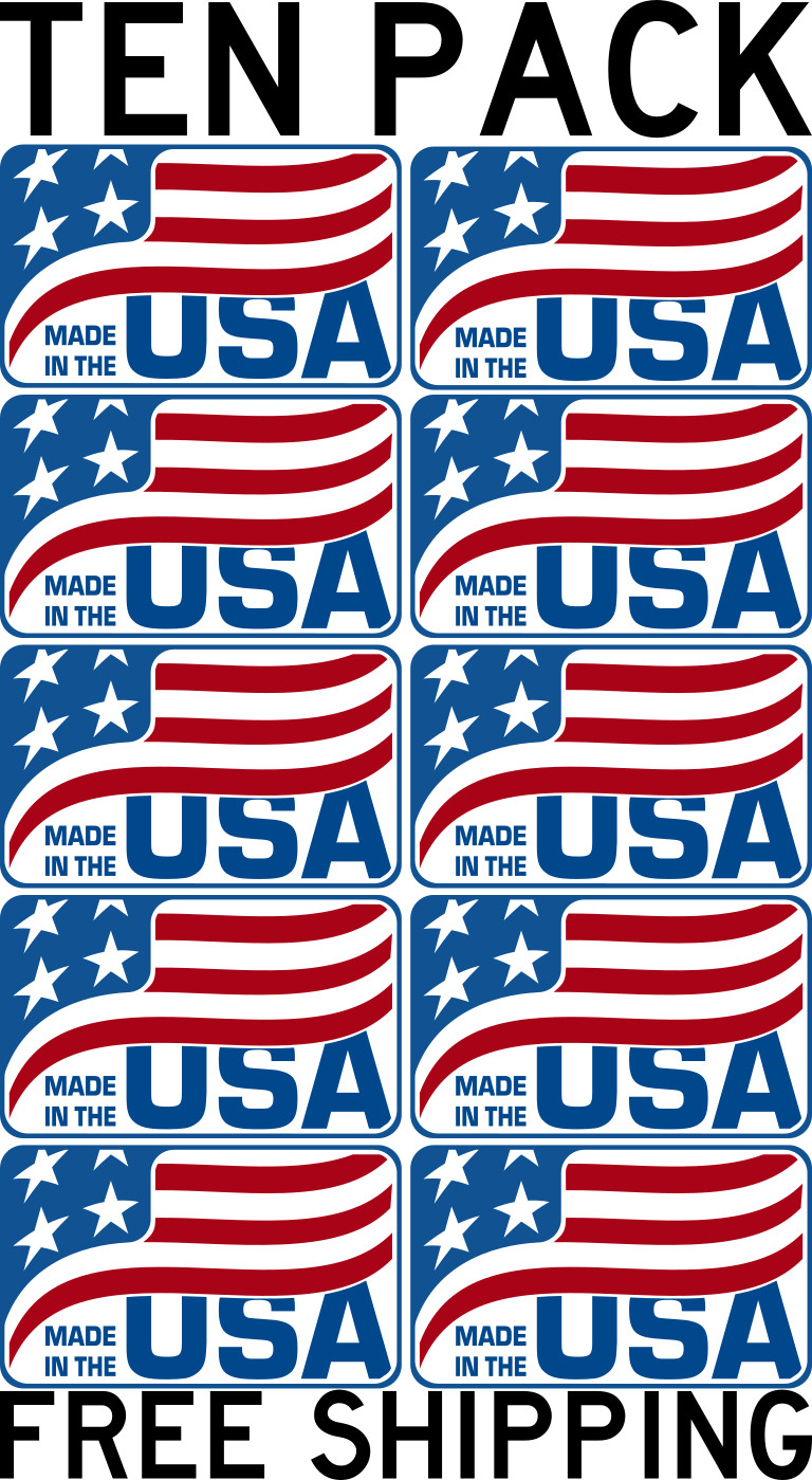 TEN PACK MADE IN THE USA AMERICAN FLAG BADGE DECAL STICKER LABEL FREE SHIPPING