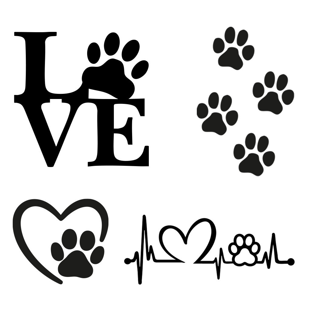 Pack Dog Paw Stickers White 3.5″ Wide Decals Heartbeat Love Footprints Vinyl