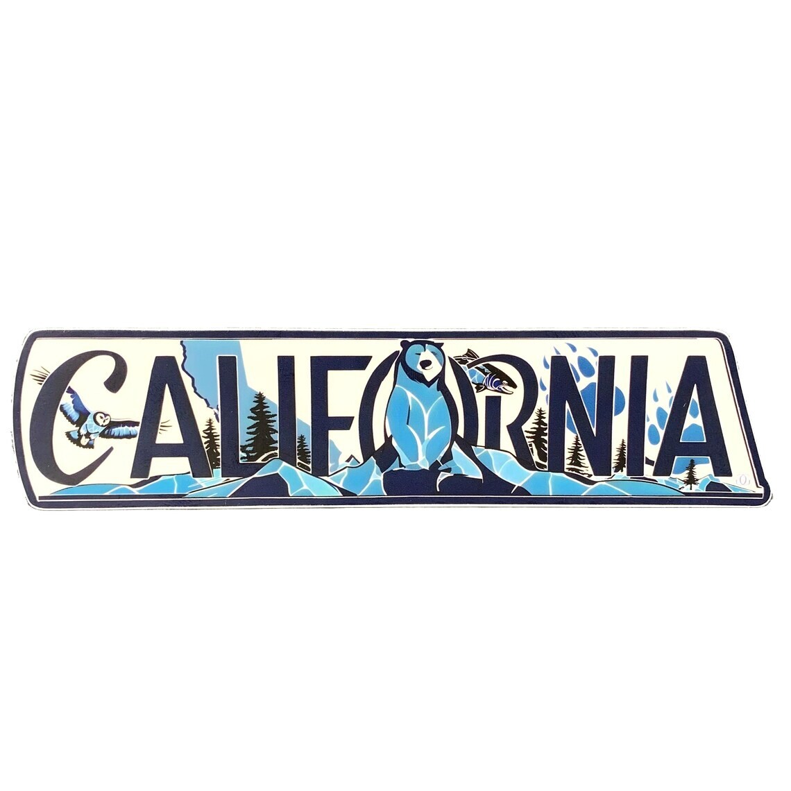 California Sticker – Forest Nature Mountains Bear Owl Salmon Vinyl Decal 7.5″