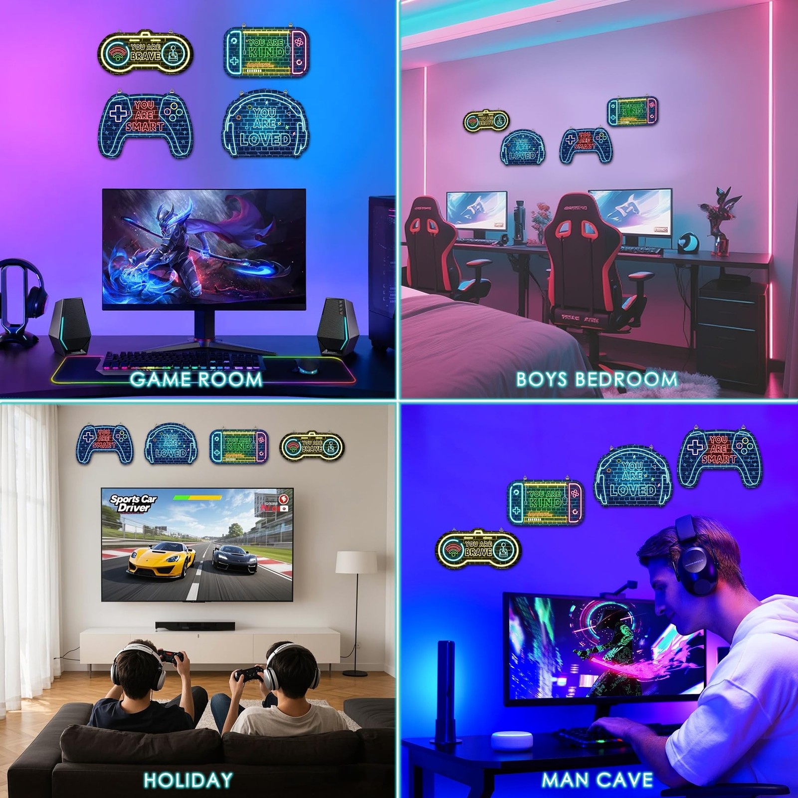 Dudjotc 4 PCS Gaming Room Decor for Boys,Gamer Printed Neon Cool Gaming Poste…