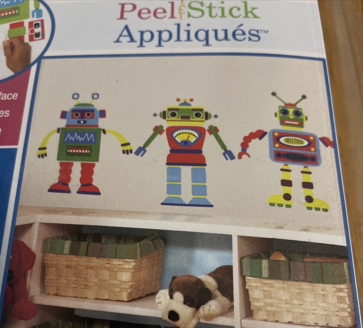 Robot Figures Peel & Stick Appliques For Kids Room 20 Self Adhesive pre-Cut