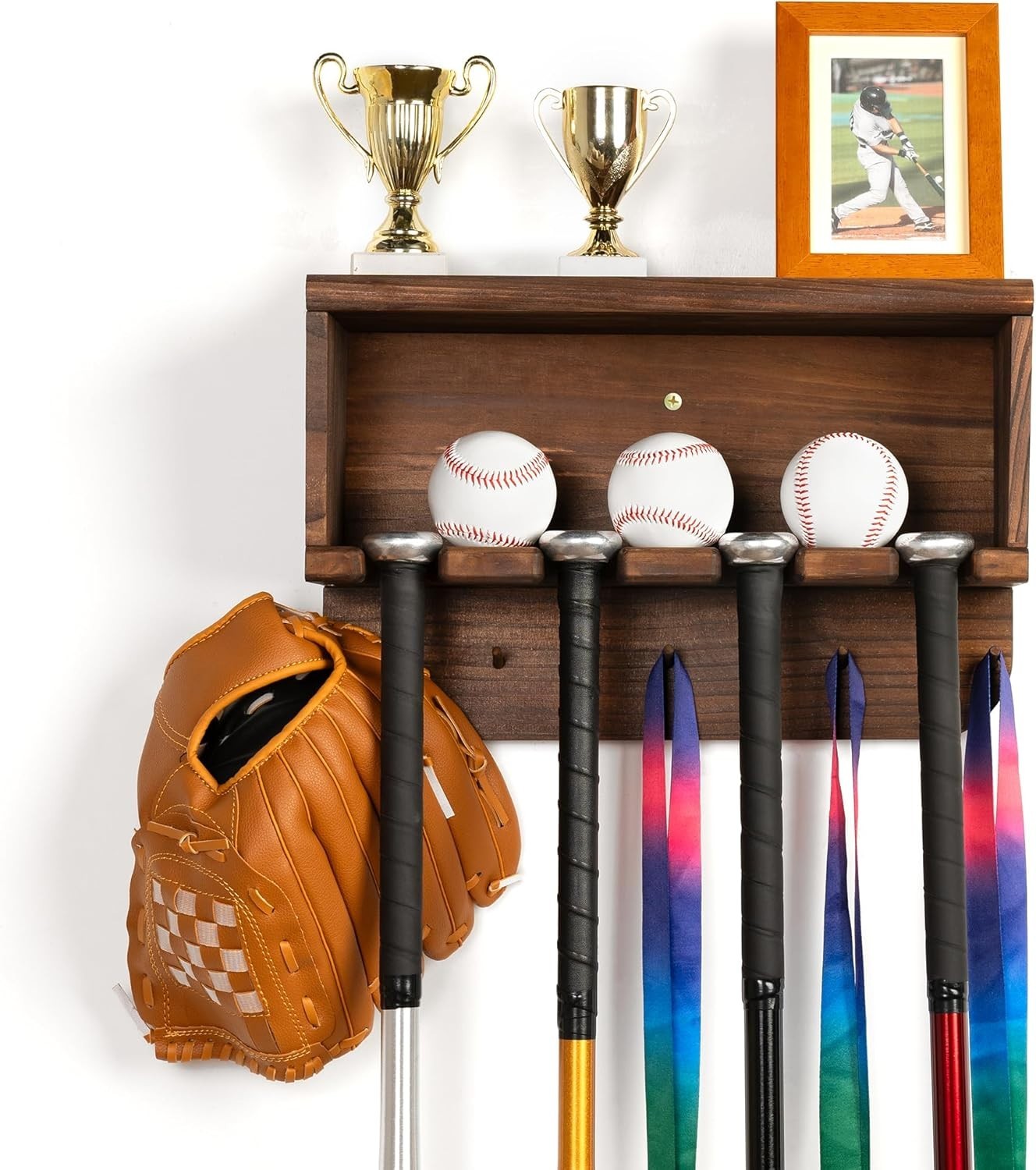 Baseball Bat Holder, Wall-Mounted Medal Hanger Trophy Display Shelf, Sports Memo