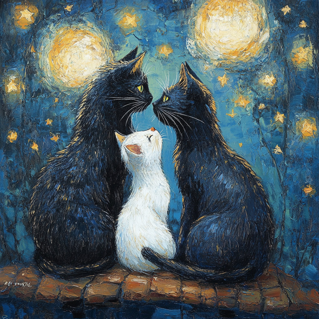 Starry Night Cats In Love Wall Decal Sticker 18X18cm Large