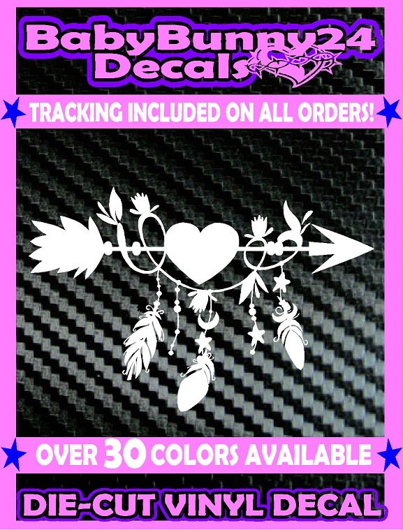 Arrow Feathers Native American heart DECAL Sticker Car Truck Laptop Window
