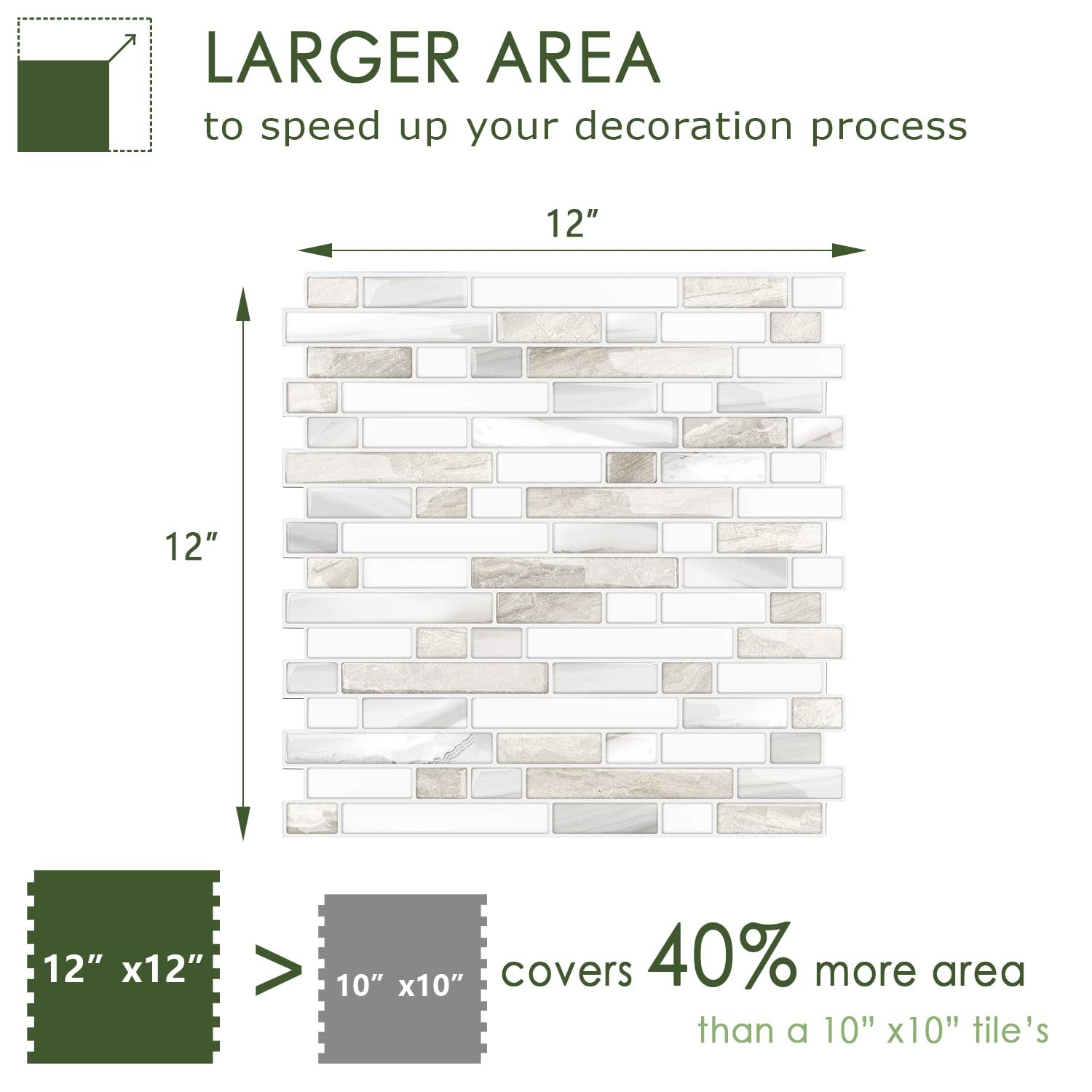 Peel & Stick Tile Backsplash for Kitchen/Bathroom, Beige & White, 12″x12″, 10…