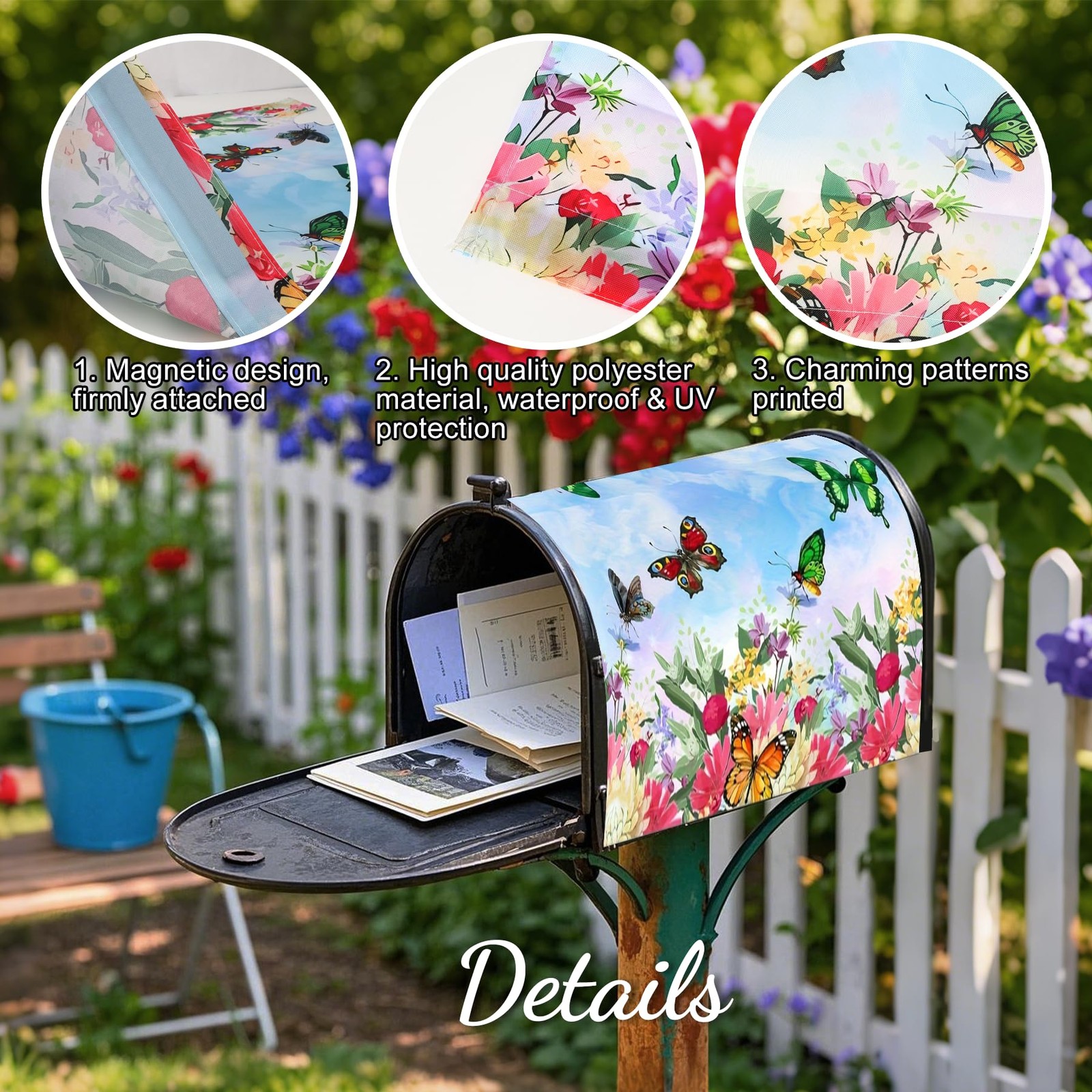 Mailbox Covers Magnetic Standard Size 18 x 18 x 21 Inch, Butterfly & Flower