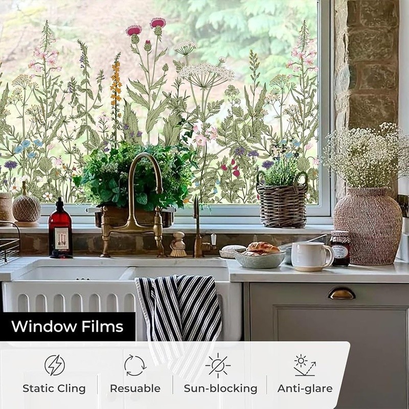 Vibrant Bohemian Flower Window Decals Static Cling DIY Home Decor Film New