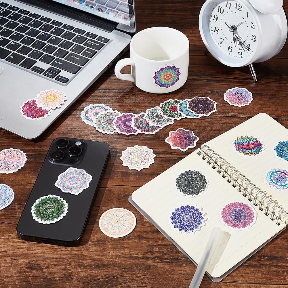 AHANDMAKER 100Pcs Mandala Flower Stickers Waterproof