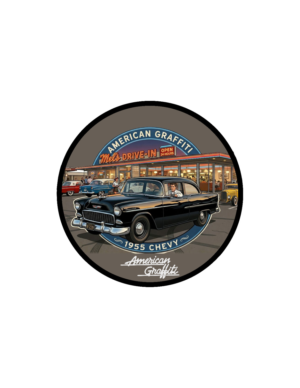 Car Classics – American Graffiti ’55 Chevy 4″ Handmade Vinyl Decal Cooler Laptop