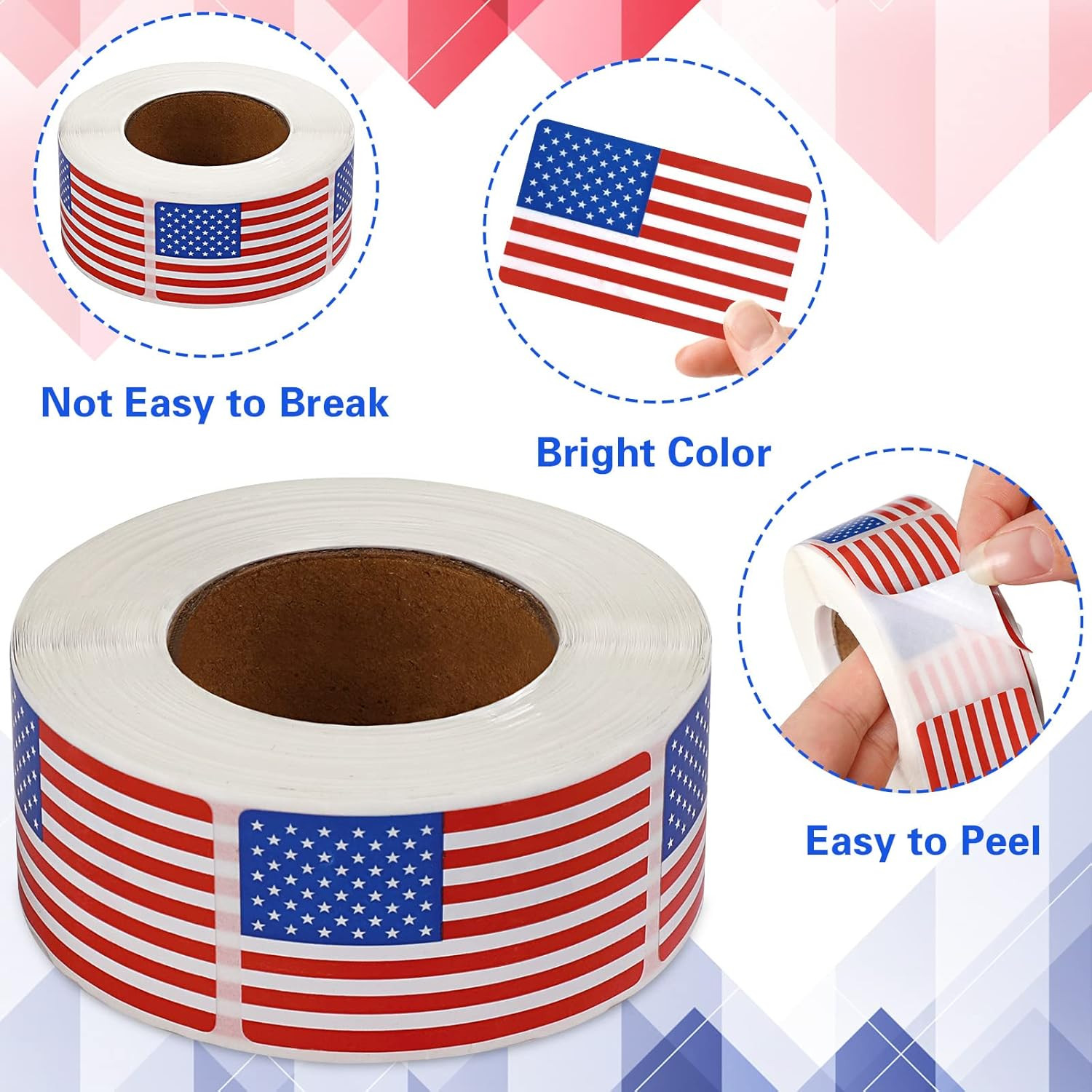 SANNIX 500 Pcs American Flag Sticker Roll,2 X 1.22 Inch US Flag Decal, USA Patri