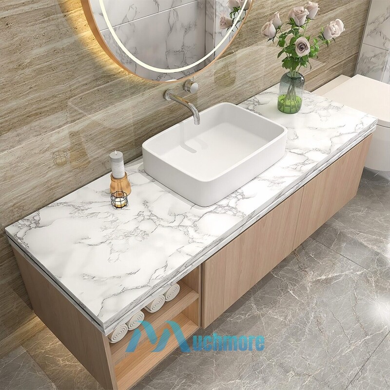 10ft Glossy White Marble Wallpaper Self Adhesive PVC Waterproof Countertop Paper