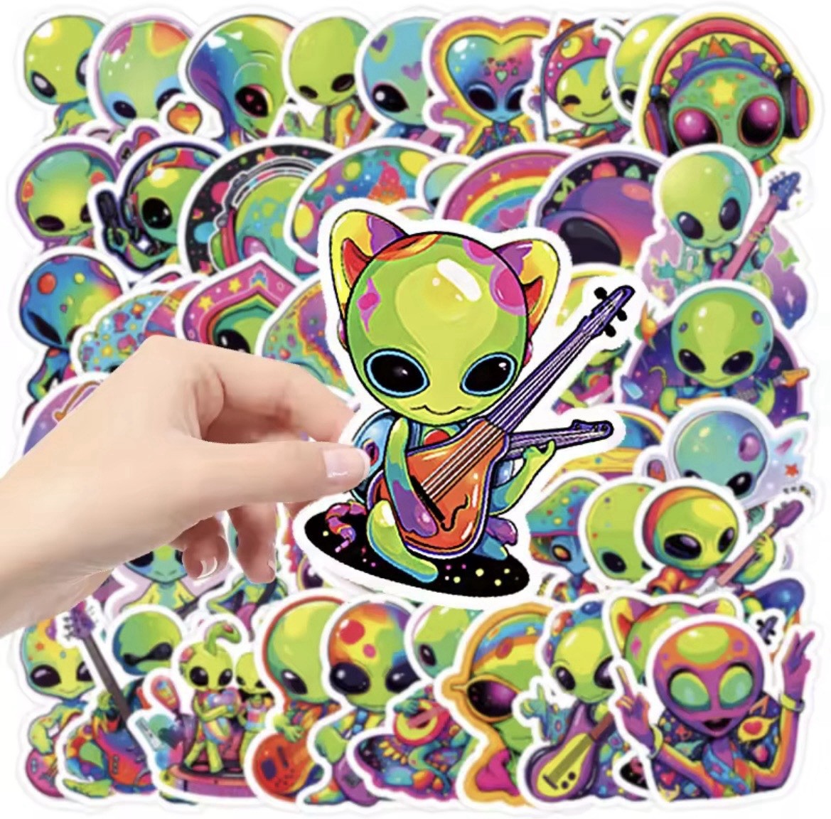 Rainbow Alien Cartoon Style Stickers 50pk Mix Rainbow Fun Stickers FREE SHIPPING
