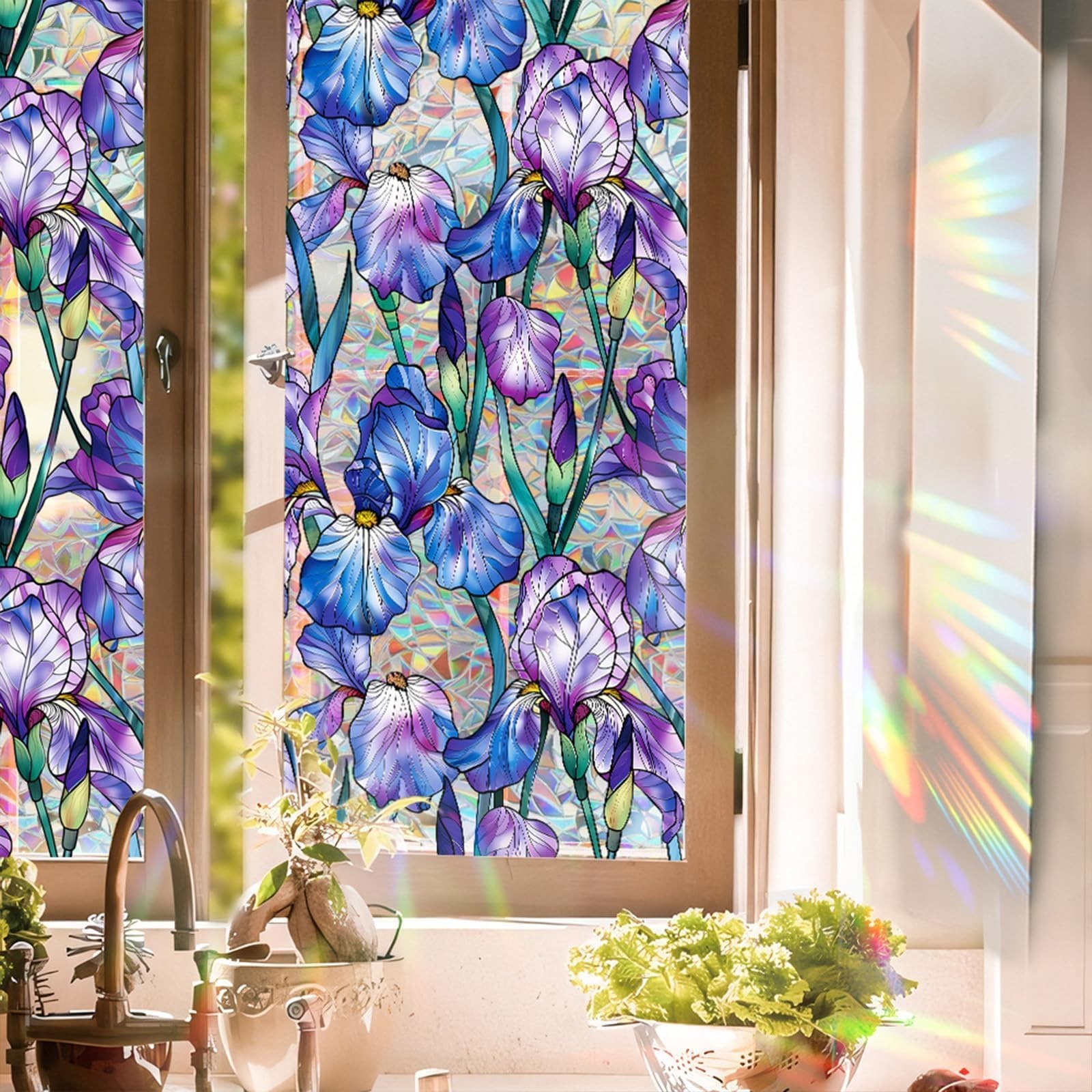 Stained Glass Window Film UV Resistant Window Privacy Film Purple Floral Priv…