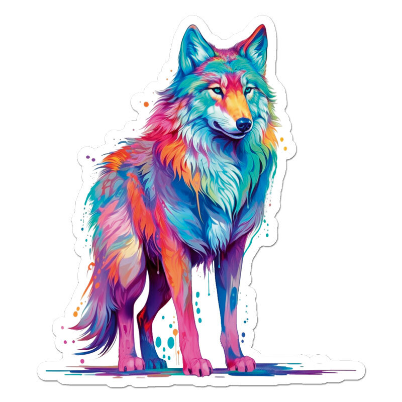 Rainbow Wolf Coyote, Vinyl Decal Sticker, Indoor Outdoor, 3 Sizes, #11405