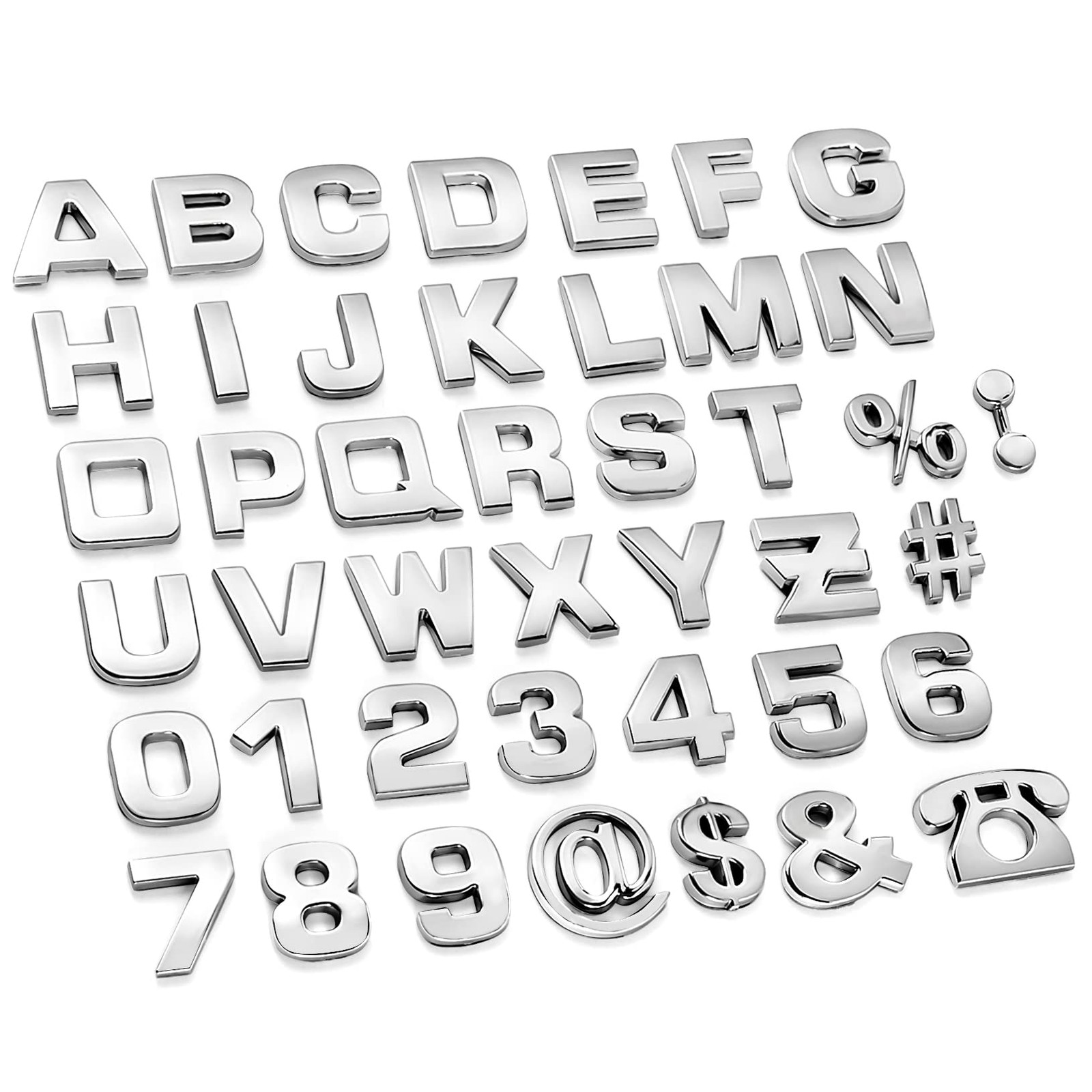 43Pcs Car Emblem Letters Stickers 3D Chrome Number Symbol Badge Decals