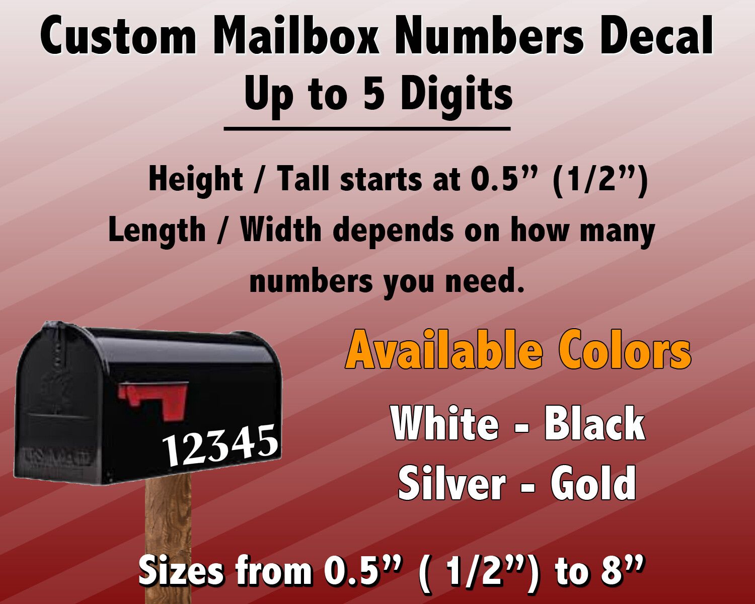 2 pack Custom Mailbox Vinyl Die-Cut Decal Numbers Choose: Font, Color and Size