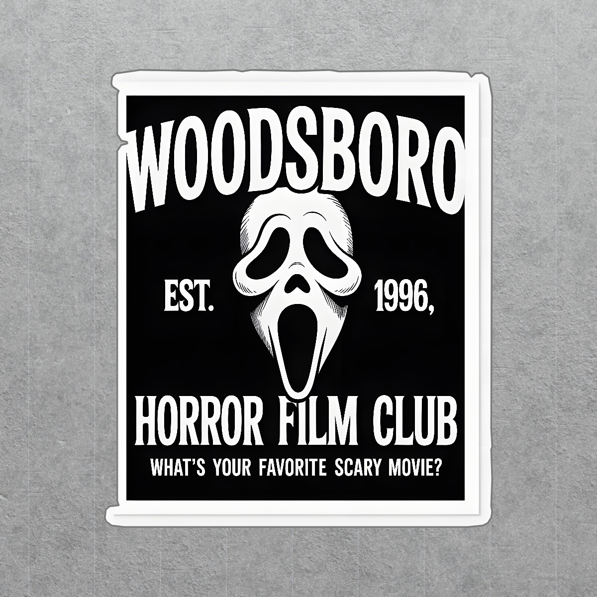 Woodsboro Horror Film Club Sticker Est. 1996 Ghost Face Design Scary #9032