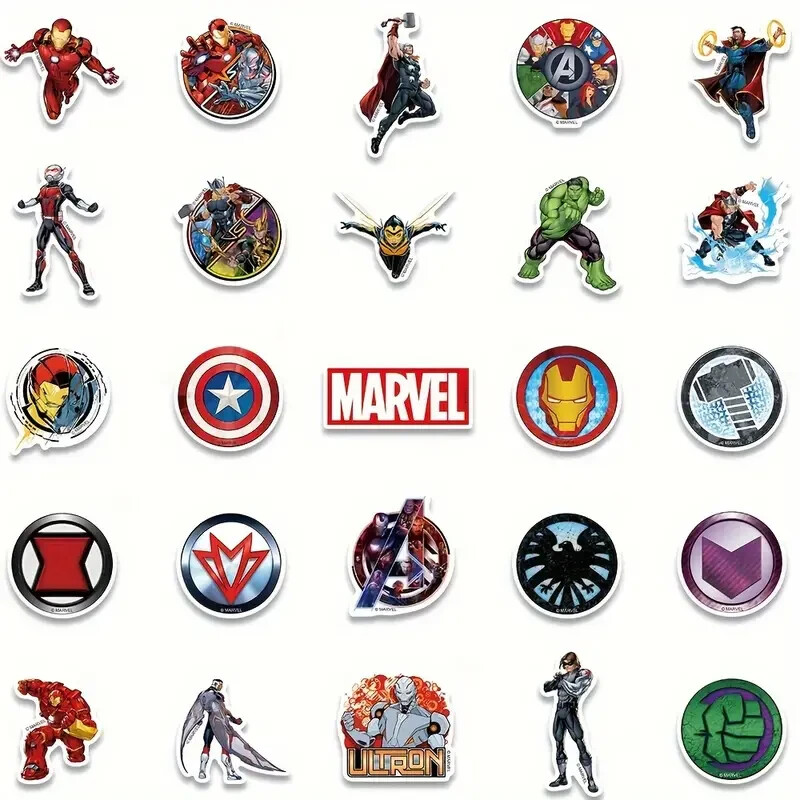 50pc MARVEL SUPERHEROES BATMAN SUPERMAN SPIDERMAN Vinyl Stickers, Great Colors
