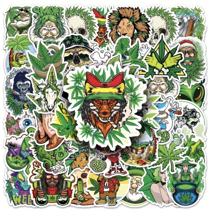 Weed Vinyl Stickers 50 Pc Waterproof Water Bottle Laptop Phone Envelope Decals