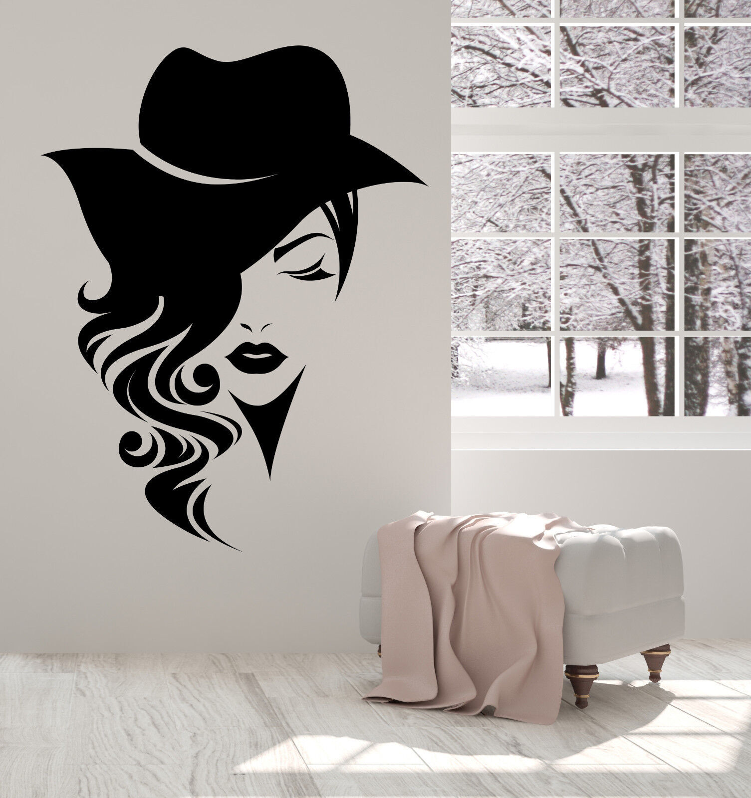 Vinyl Decal Wall Sticker Logotype Women Face Long Hair with Hat (n969)