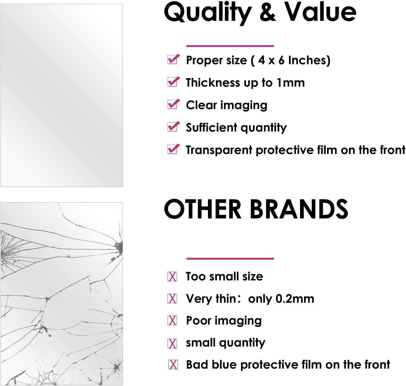 Versatile 20 Pcs 4”x 6” Frameless Stick-On Mirror Sheets for Home & Classroom