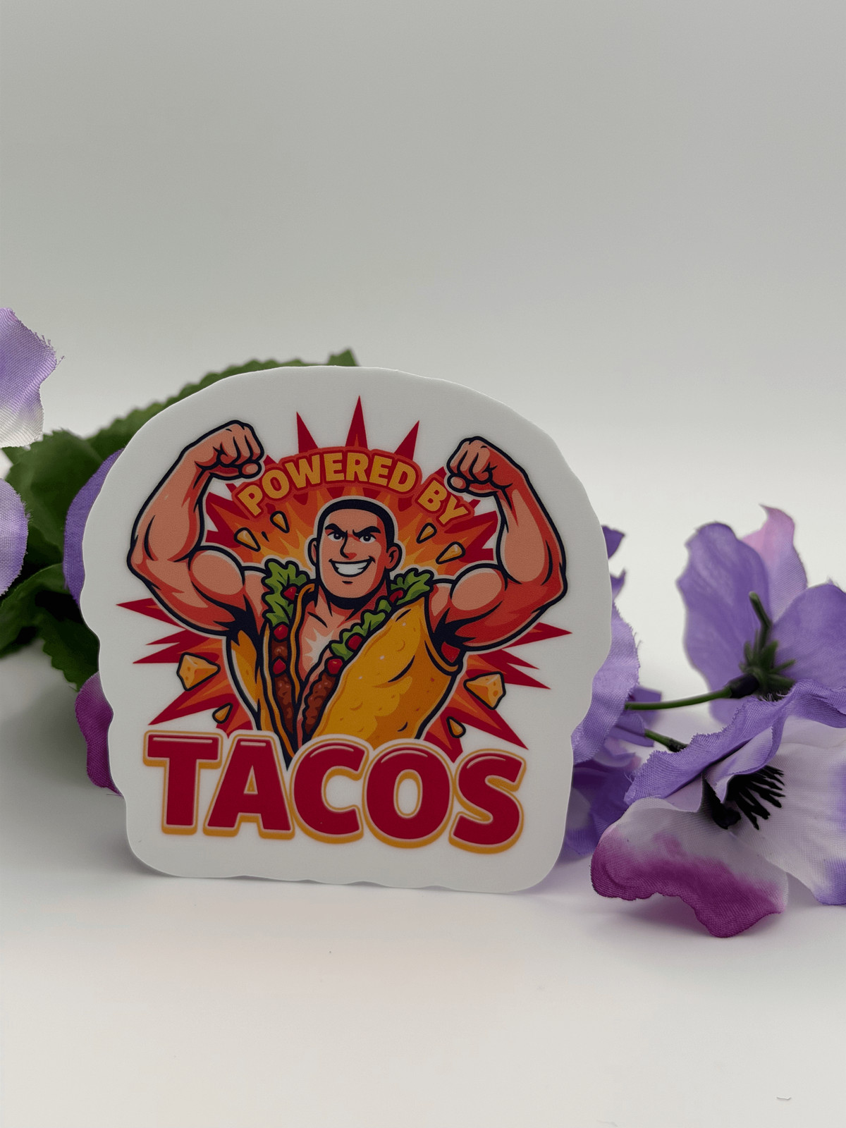 Funny Taco Vinyl Sticker – Powered By Tacos Die Cut Decal