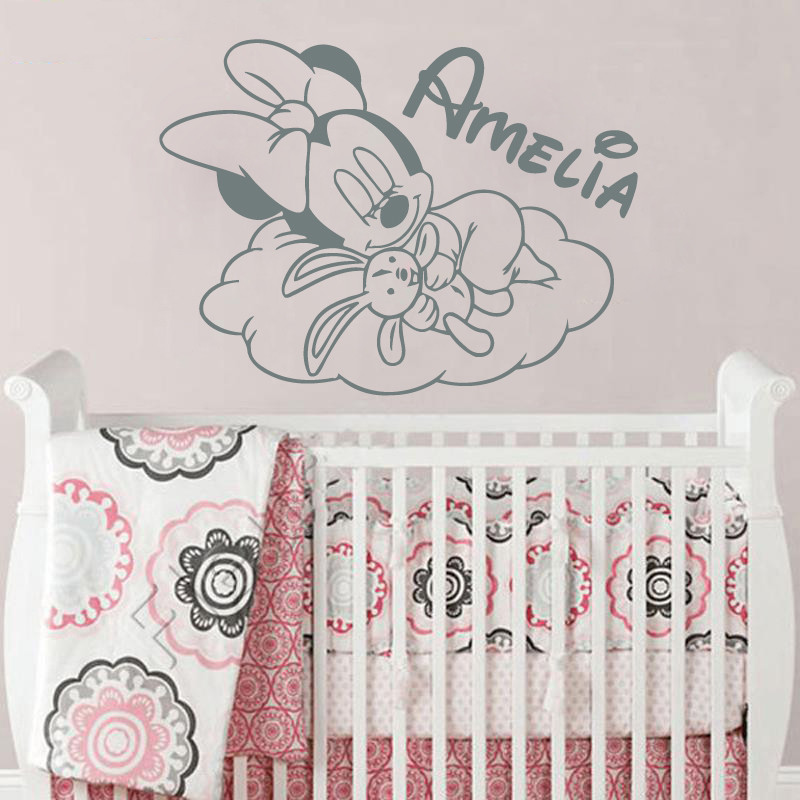 Custom Name Wall Decal Minnie Mouse Vinyl Stickers Cloud Art Nursery Decor KY148