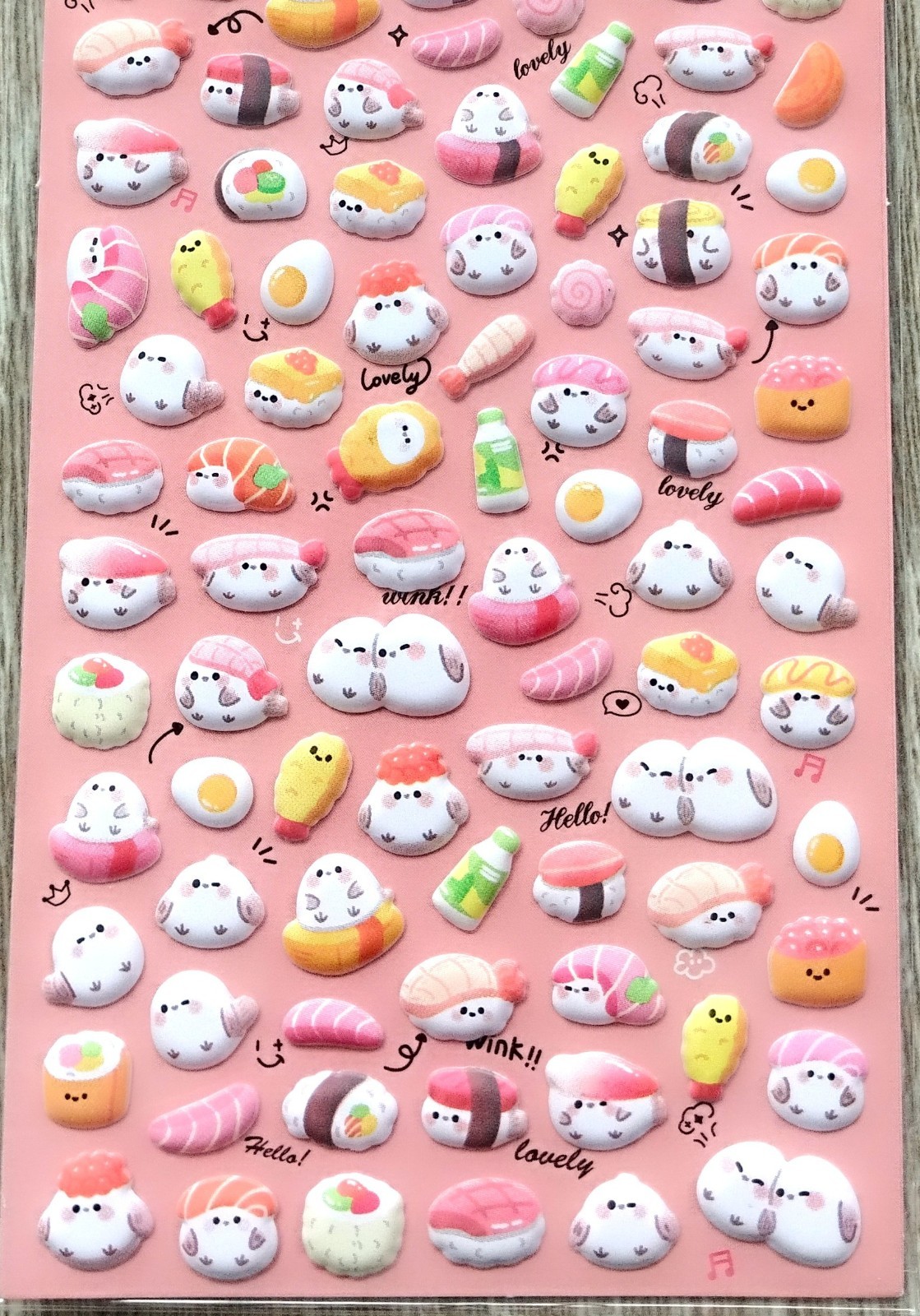 Cute Animal Japanese Food PVC Puffy Sticker Long-Tailed Tit Bird Sushi Kid JAPAN