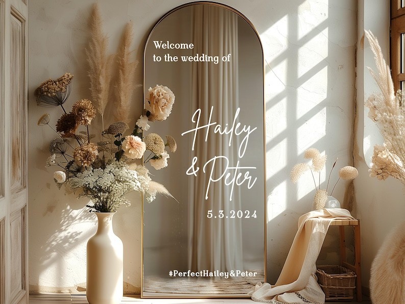 Custom Wedding Mirror Decal, Personalized Sign, Personalized Vinyl Sticker