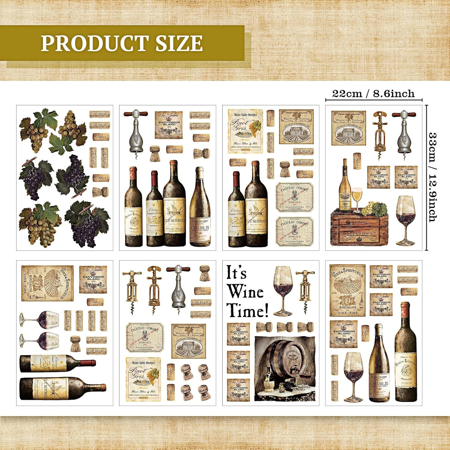 8 Sheets Wine Bottle Kitchen Wall Decals Grape Fruit Wall Stickers Kitchen Decor