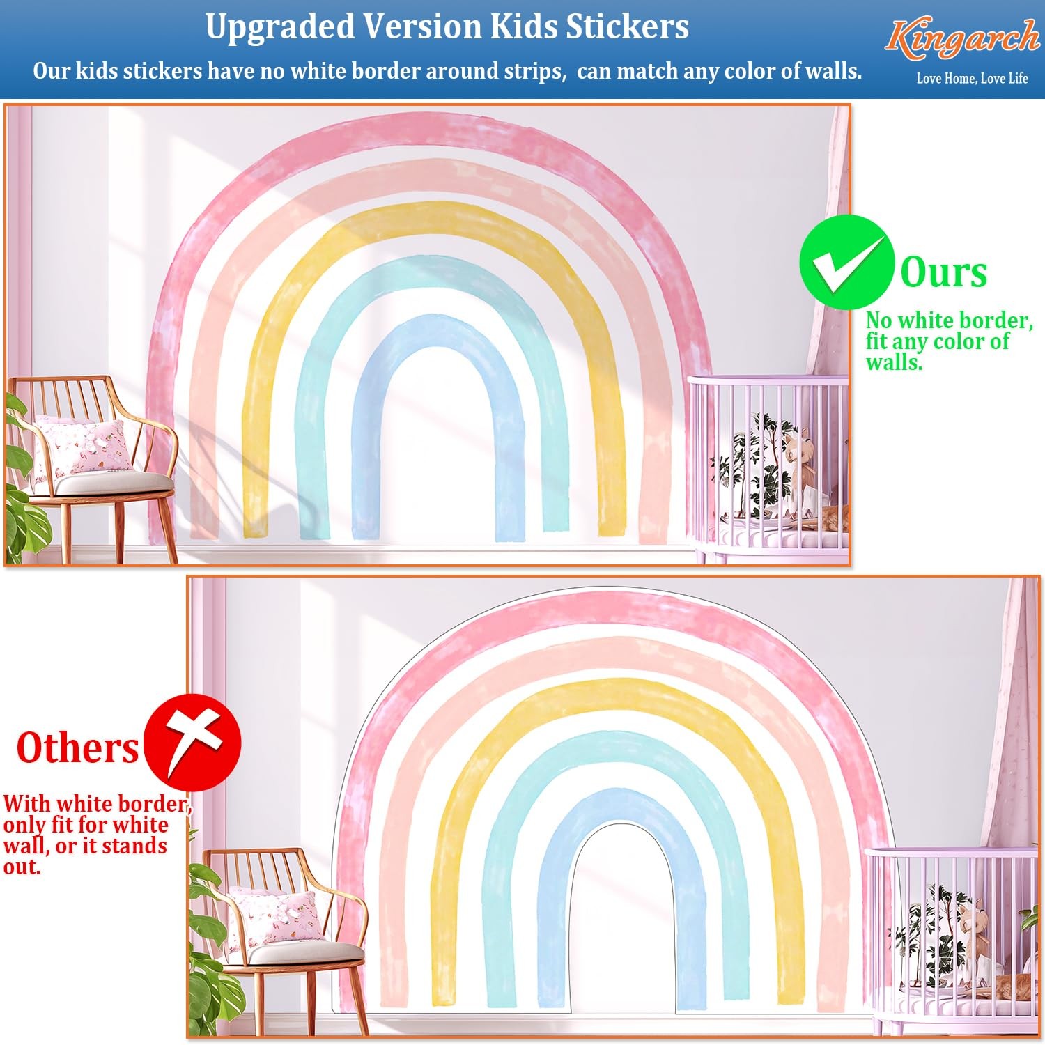 Kingarch Large Watercolor Rainbow Wall Decals, Colorful Peel and Stick Fabric…