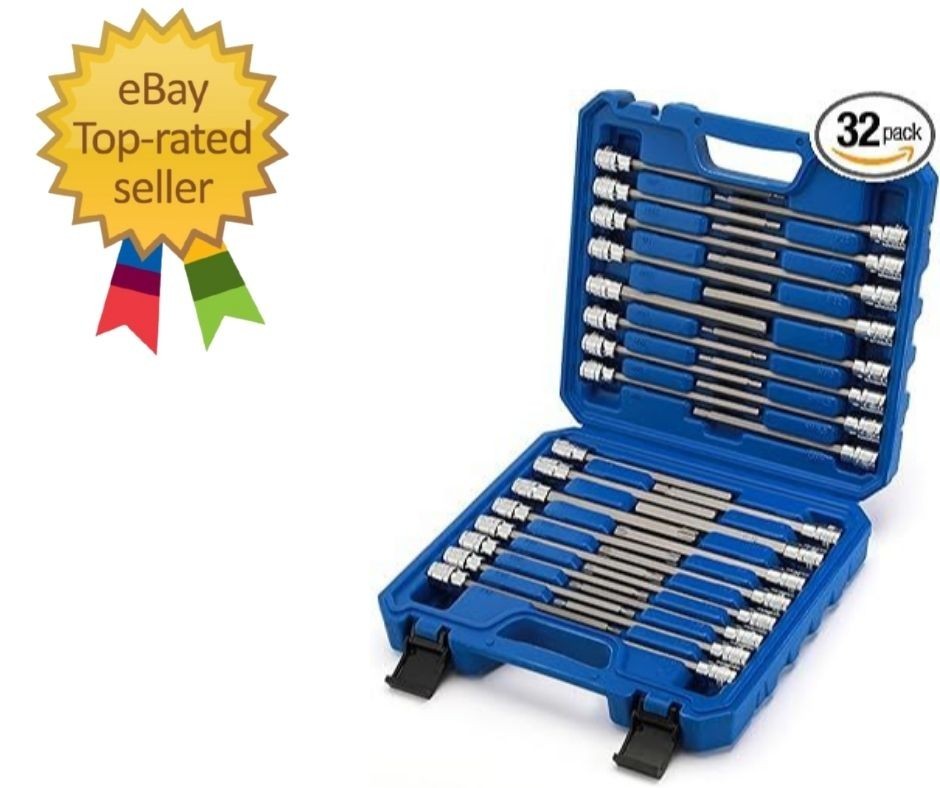 32PCS 3/8″Dr. Extra Long Hex and Torx Bit Socket Set, CR-V, S2…