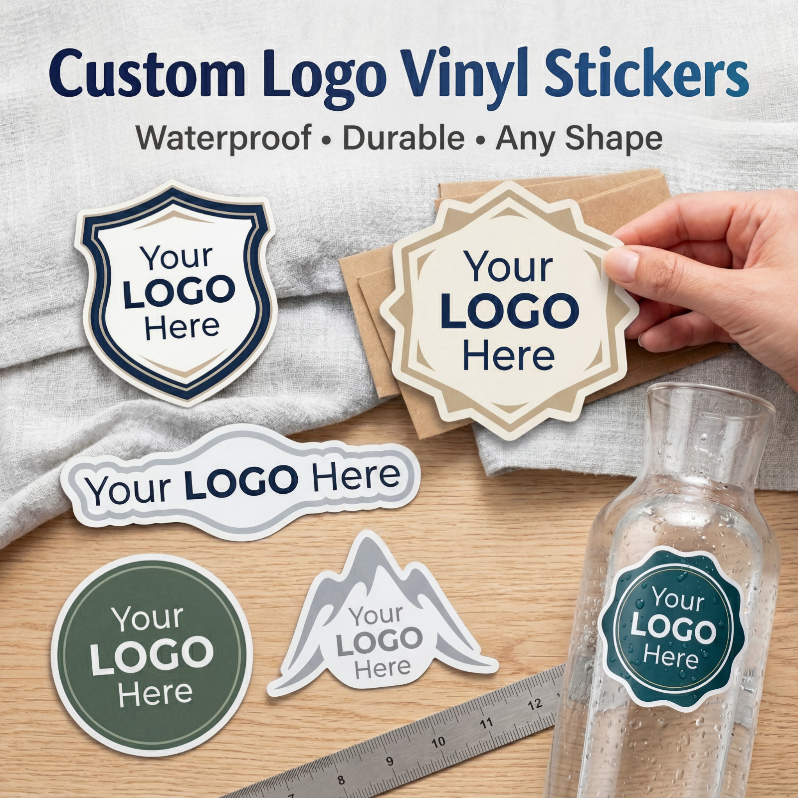 Custom Logo Vinyl Stickers Waterproof Die Cut Labels Decals Any Size Shape USA