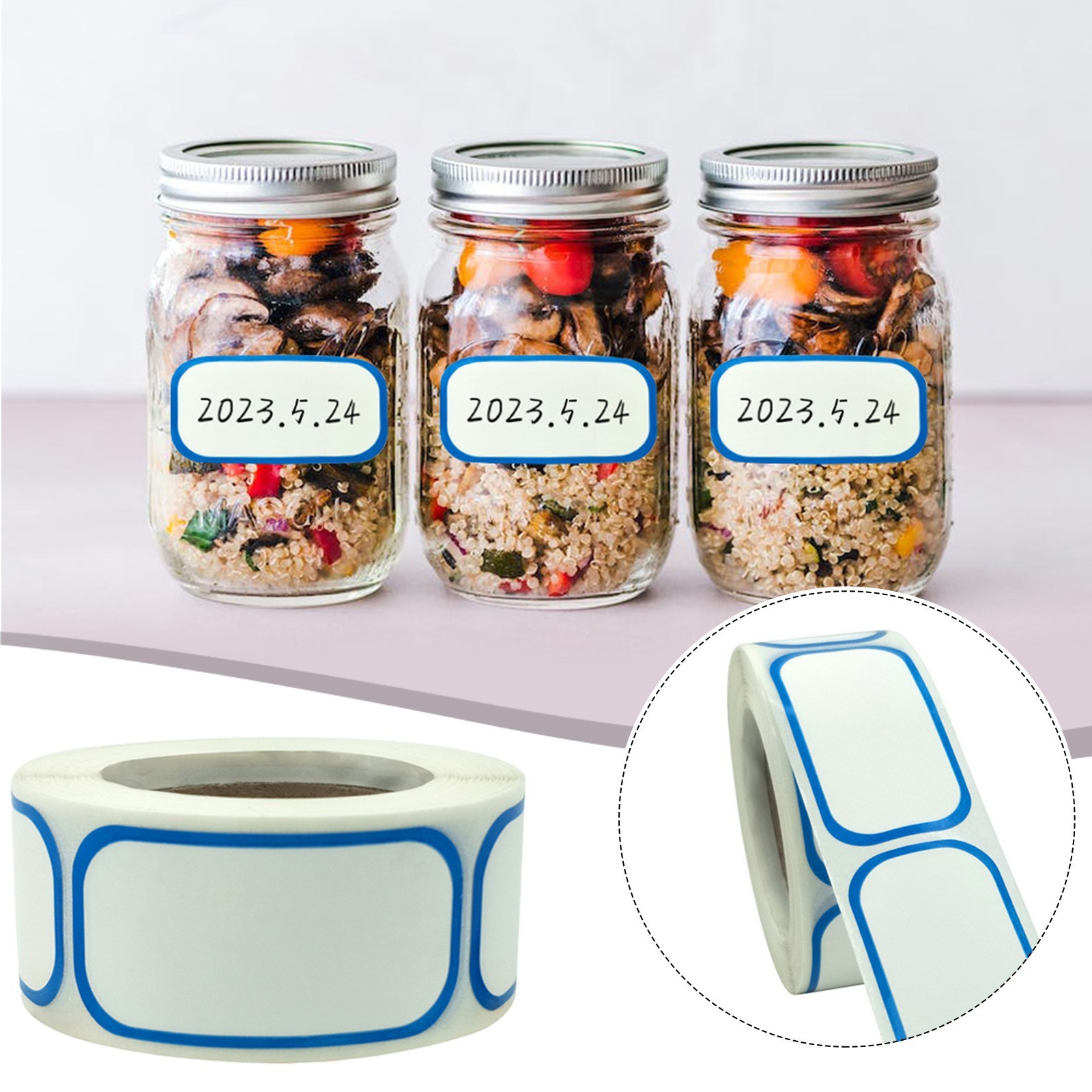300 Piece Food Storage Labels for Freezer Refrigerator 2 5x5cm Blue and White