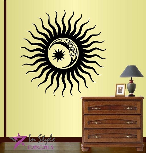 Vinyl Decal Sun Moon Crescent Dual Ethnic Symbol Wall Sticker Room Decor 1282