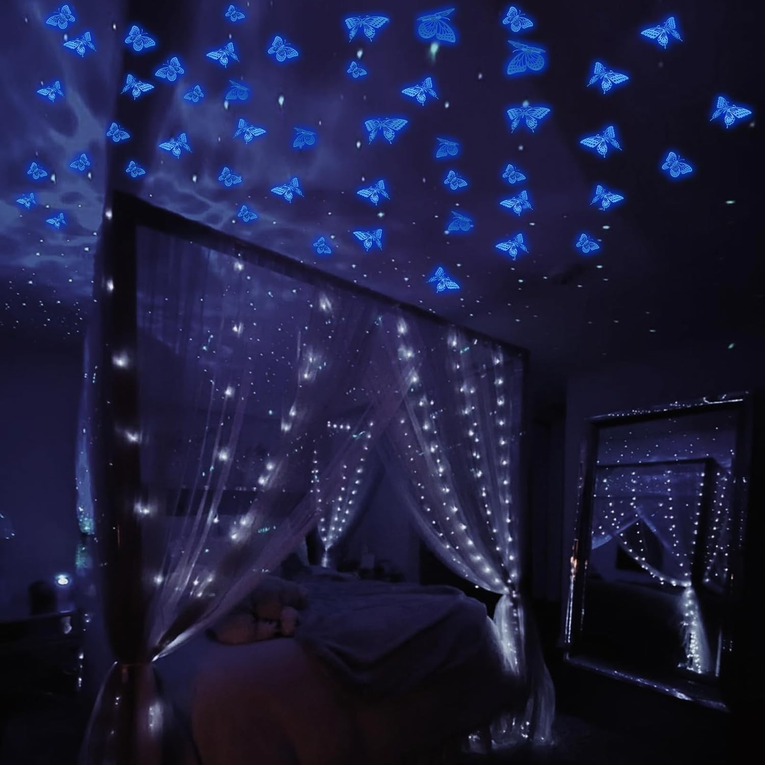 24-Pack 3D Blue Butterfly Wall Stickers Glow In The Dark Luminous Nursery Decal