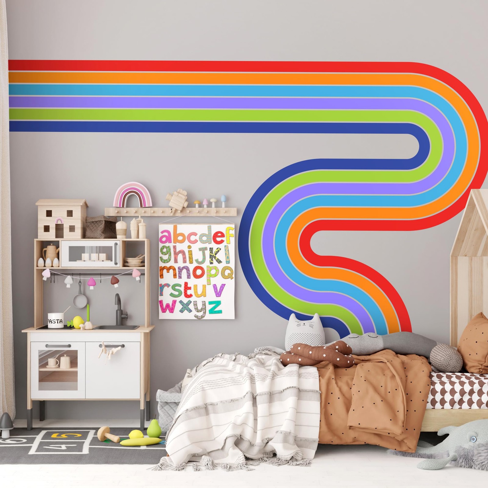 65″ x 116″ Large Removable Boho Rainbow Road Wall Decor – Colorful Self-Adhes…