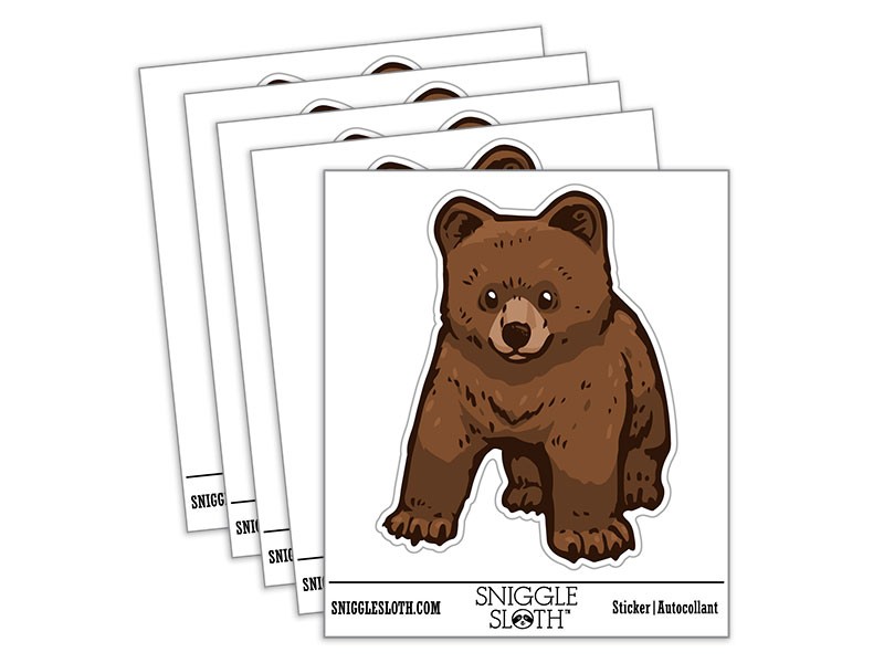 Curious Baby Brown Bear Grizzly Cub Vinyl Sticker Set – 5 Pack