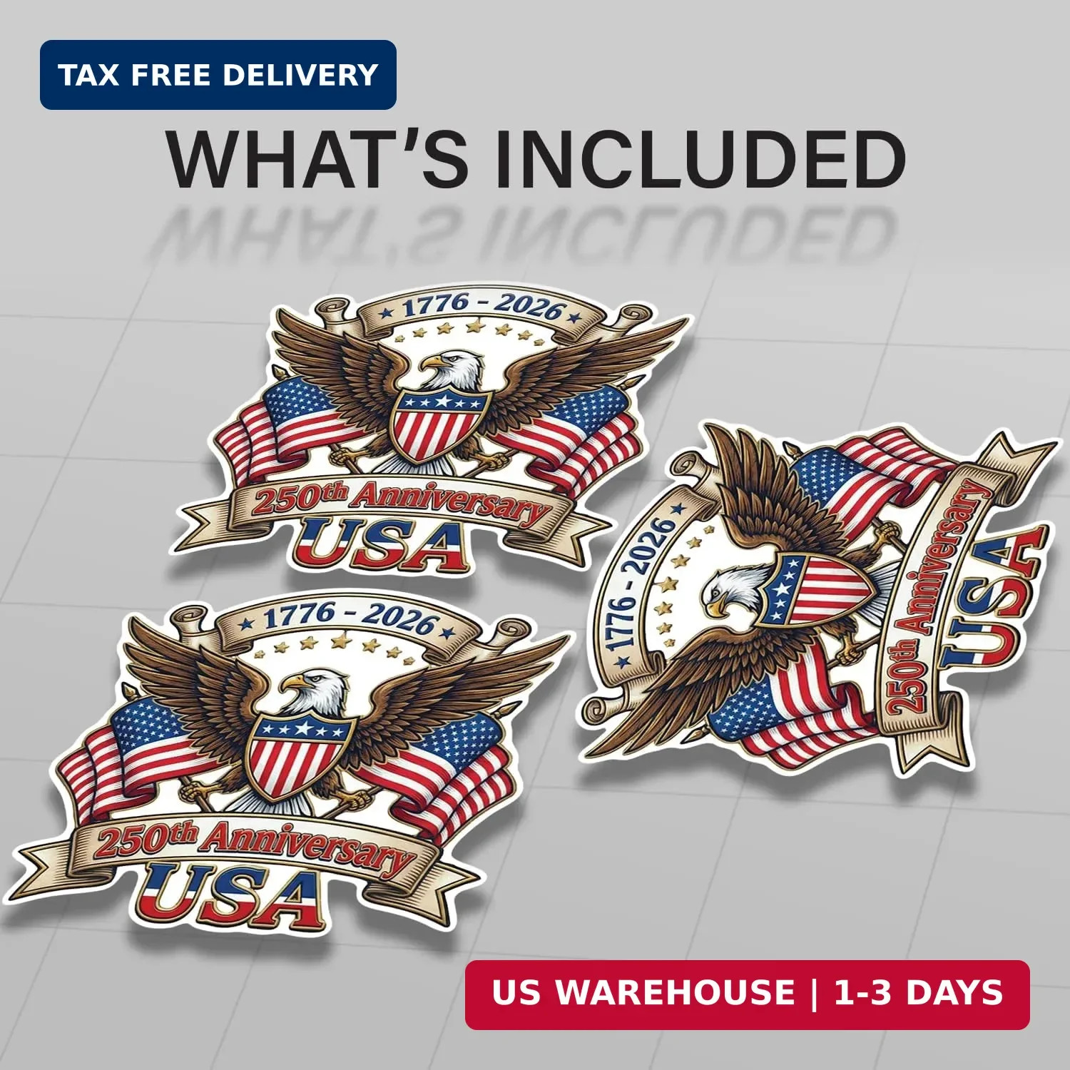 250th Anniversary USA Sticker 3 Pack – 1776-2026 Patriotic Eagle Vinyl Decal for