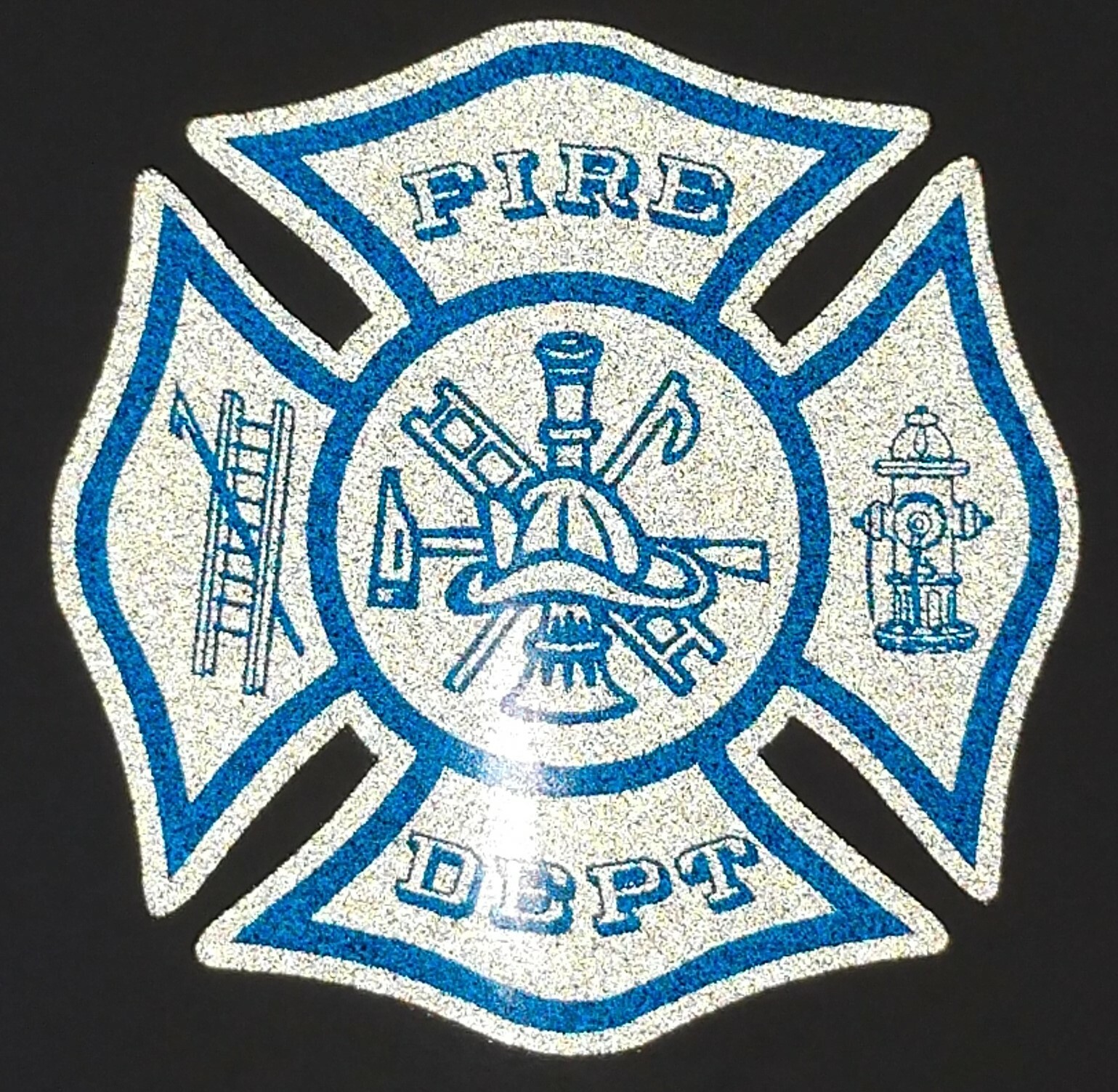Blue Reflective Maltese Cross Fire Helmet Car Decal multiple sizes