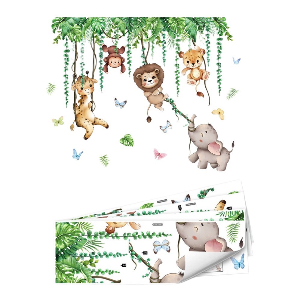 PVC Material Cartoon Animal Vine Butterfly Wall Sticker for Home Decor Spaces