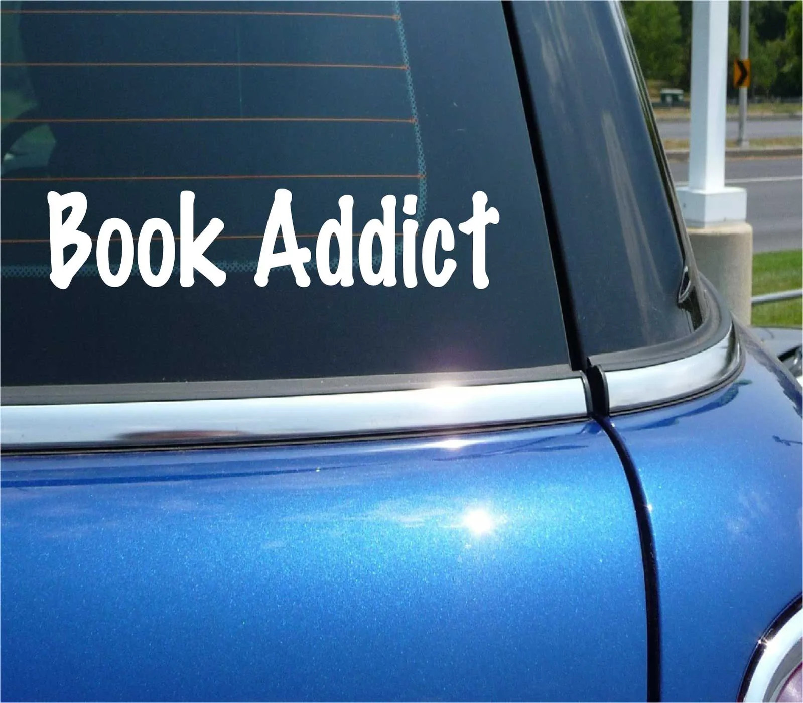 BOOK ADDICT DECAL STICKER AUDIO LIBRARY READ READING NOVEL AUTHOR CAR TRUCK
