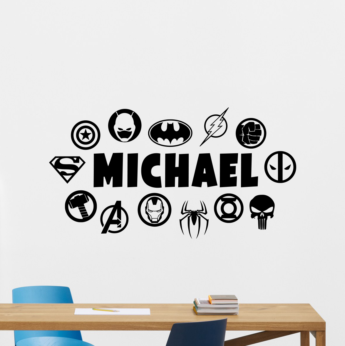 8Personalized Superheroes Logo Wall Decal Custom Name Vinyl Sticker Mural 163zzz