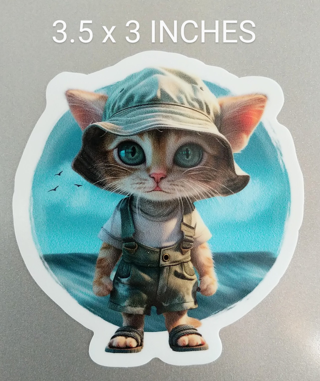 3.5″ Kitten in Bucket Hat Decal Vinyl Sticker Ocean Cat Beach Pet Summer Meow