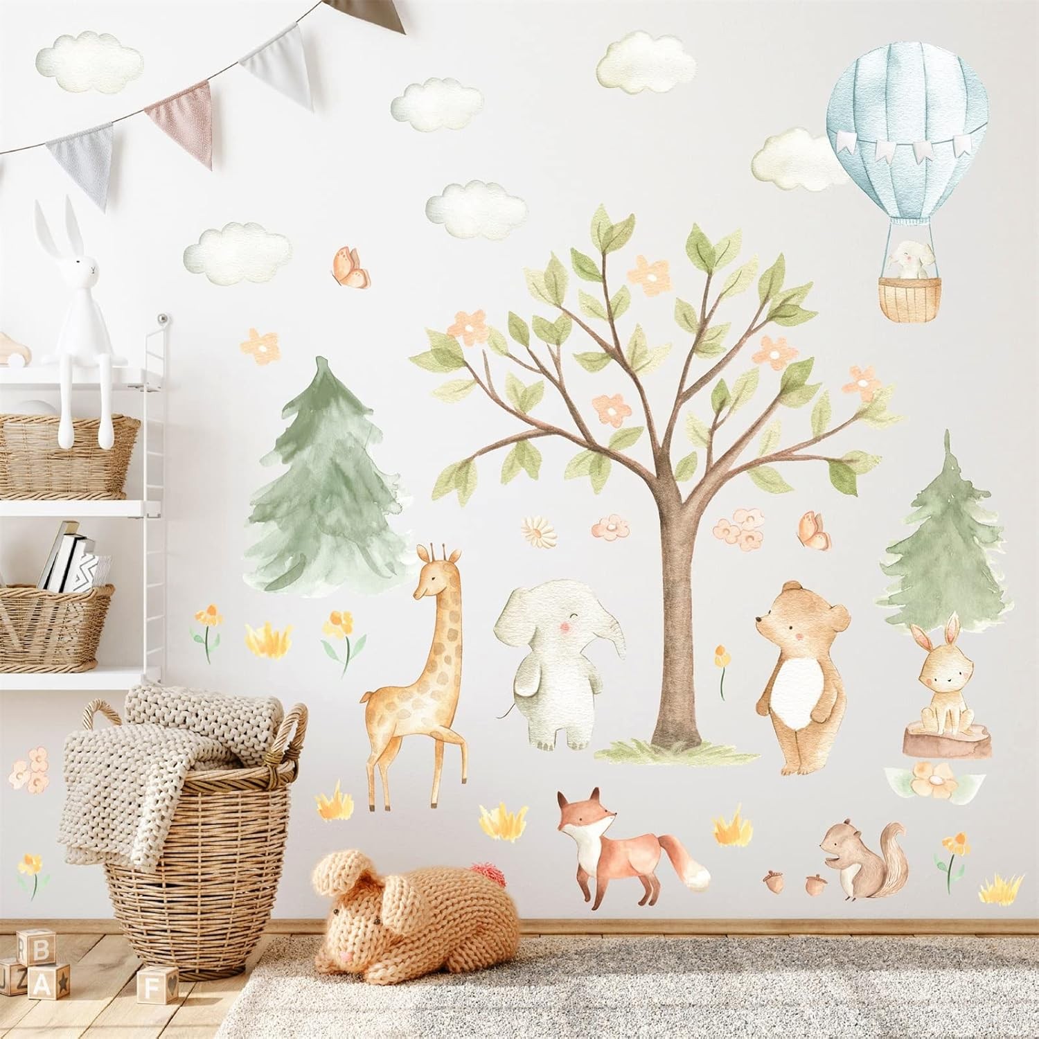 Watercolor Tree Animal Wall Stickers Forest Animals Wall Sticker Baby Room De…