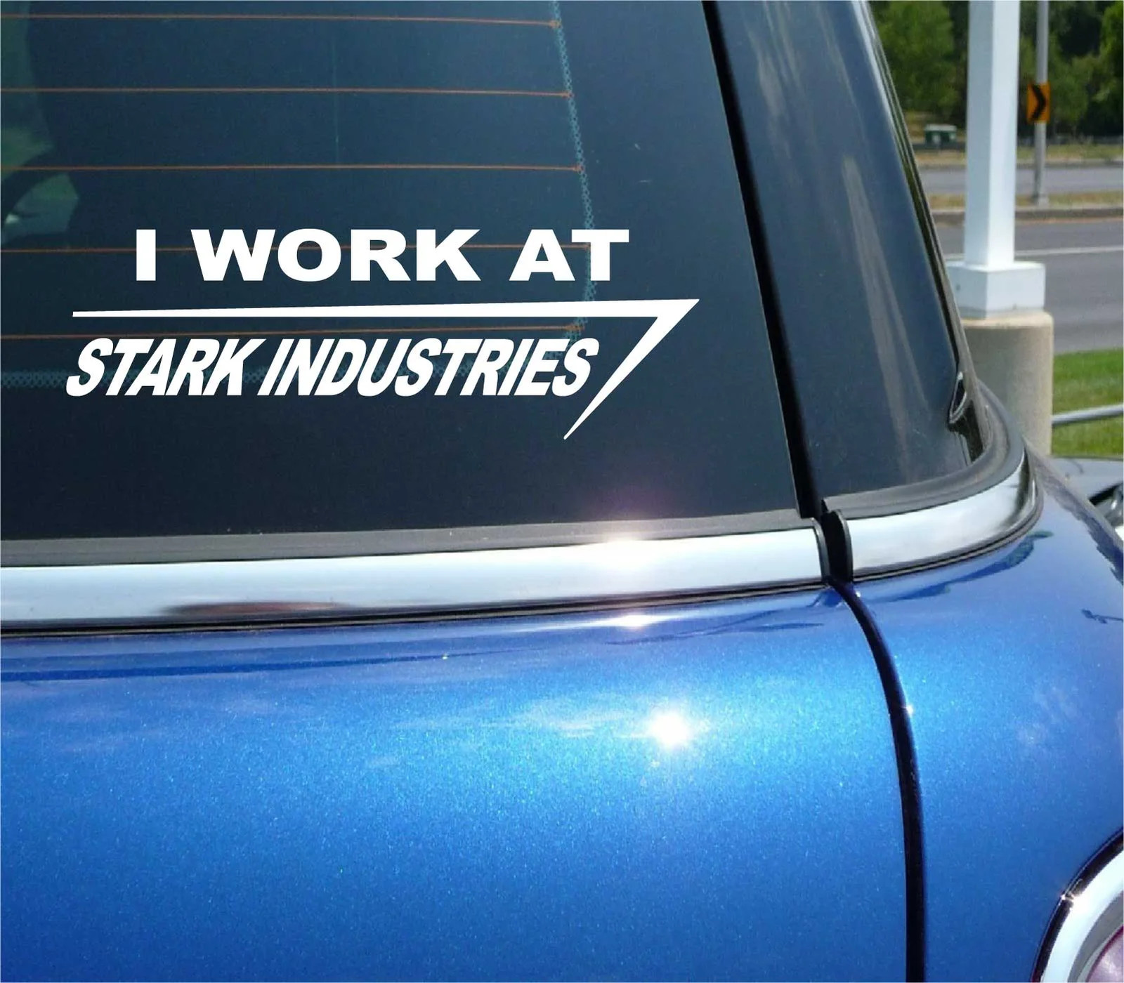 I WORK AT STARK INDUSTRIES STICKER DECAL FUNNY MARVEL IRON MAN AVENGERS CAR