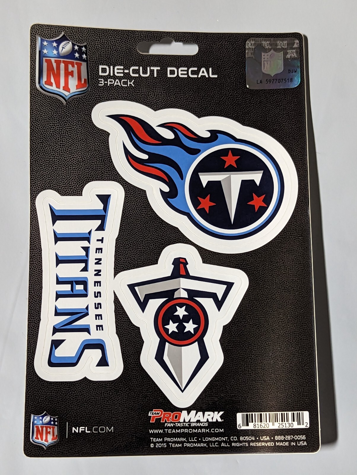 Tennessee Titans 3-Pack Die-cut Decals Stickers Sheet Measures 5″ x 7″ New!