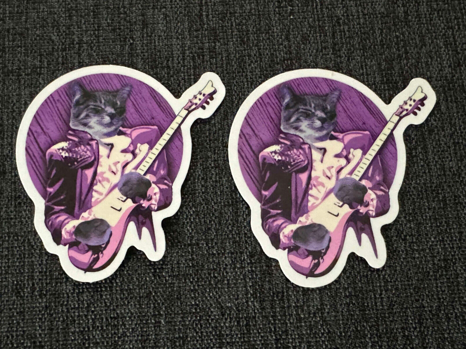 Lot (2) PRINCE 1 3/4″ x 2″ Purple CAT Rain STICKERS Fast! FREE SHIP!